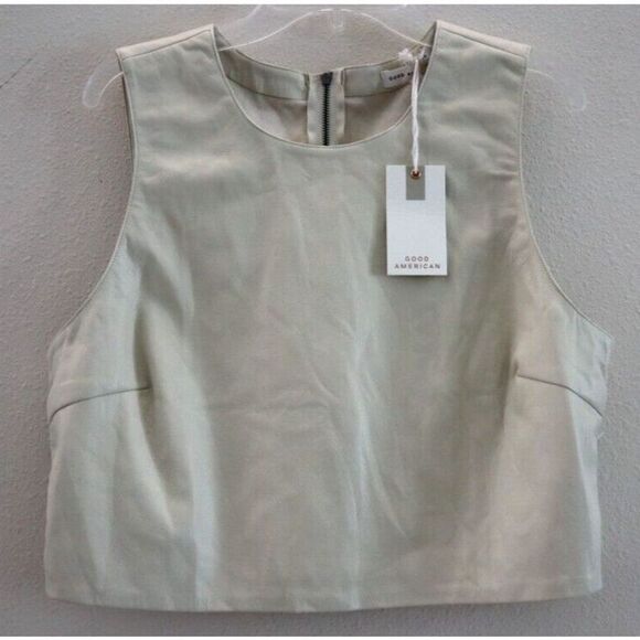 Good American GLCT070 Women's Sz 3/L Beige Faux Leather Cropped Tank Top $89 - Picture 1 of 8